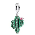 Macro detail of a cactus charm with green pavé stones and a pink enamel star decoration - Cactus Shape