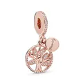 Rose gold family tree of life charm with sparkling zircons for DIY jewelry - Rose Gold Family Tree Of Life Tag