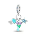 Marine charm with shell, mermaid tail and blue star in colorful enamel and silver metal - Sea Shell Mermaid Tail Star Marine Style (4)
