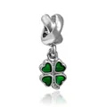 Silver four-leaf clover charm with green enamel detail and twisted bail for DIY jewelry - Green Clover Charm (12)