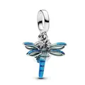 Silver dragonfly charm with blue-green gradient enamel and glittering stone accents - Blue-Green Dragonfly Style (5)