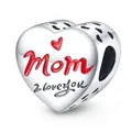 Silver heart charm bead with Mom and I love you engraving for DIY bracelets - I Love You Forever Heart Bead (PAC411)