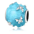 Blue enamel butterfly charm with silver relief and glitter for DIY charm bracelets - Sky Blue Butterfly Bead (4)