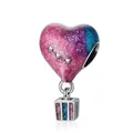 Herzförmiger Heißluftballon-Anhänger mit pink-blauem Glitzer und Geschenkbox - Heißluftballon Herzform