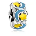 Polished star and moon charm in blue enamel and yellow finish for DIY bracelets - Star Moon Night Sky Bead (7)