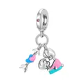 S925 sterling silver couple pendant with enamel hearts, My Dear arrow, and pink zircon - My Dear Heart Arrow And Couple (5910654601775)