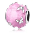 Pink glitter enamel charm with silver butterfly motifs for DIY bead bracelets - Pink Glitter Butterfly Charm (8)
