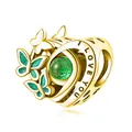 Golden heart charm with green gem, enamel butterflies, and I Love You engraving - Gold Heart Butterfly Charm (11)