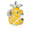 Polished silver pineapple bead with yellow enamel and orange zircon stone for DIY jewelry - Pineapple Style