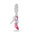 Pink glitter high heel pendant in silver alloy with purple zircon for DIY jewelry bracelets - Pink High Heel Style