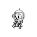 Cute monkey charm for DIY bracelets in silver alloy with yellow zircon stone details - Monkey Holding Banana Style (CCT258)