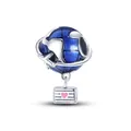 Detailed view of ocean blue earth charm with silver airplane and pink heart tag pendant - Earth Airplane Heart Style (12)
