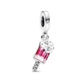Pink popsicle charm in S925 silver with melting cream detail and colorful zircon accents - Gradient Ice Cream Style