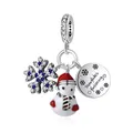 Winter S925 sterling silver snowman and snowflake charm with engraved round pendant - Snowman And Snowflake Round Plate Style