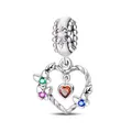 Intricate hollow heart charm with colorful zircon stones and red gemstone dangle - Hollow Heart Floral Style (2)