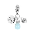Silver alloy pendant charm with bright and love engravings and a blue teardrop bead - Letter Tag Style