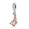 Silver giraffe charm bead with red enamel dots and sparkling white zircon stones - Red Enamel Giraffe Style (3)