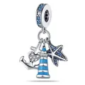 Marine theme charm with anchor, lighthouse and starfish charms in blue stones - Nautical Anchor Lighthouse Style (4)