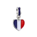 Silver heart charm featuring red, white, and blue enamel French flag design for DIY jewelry - France Flag
