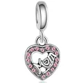 Silver heart pendant bead with pink gemstones and MOM lettering for DIY bracelets - Pink Gem MOM Heart (44) / Silver Pink