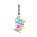 Colorful enamel stacked teacups charm in S925 silver with sparkling zircon pavé setting - Stacked Teacups Style (4)