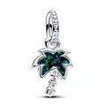 Silver palm tree charm pendant with blue and green opal inlay and zircon stones - 006