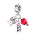 Detailed view of silver charms featuring a pink gift box and a red spiral lollipop - Star Gift Box Perfume Bottle (5910654601782)