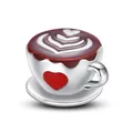 Ασημένιο κρεμαστό φλιτζάνι καφέ με καρδιά latte art για DIY βραχιόλια και κοσμήματα - Φλιτζάνι Καφέ Latte Art
