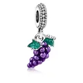 Silver grape charm with purple fruit and green enamel leaves for DIY jewelry making - Purple Grape Style