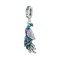 S925 silver peacock charm with colorful enamel and zircon stones for DIY bracelets - Peacock Style (CYT260)