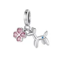 S925 silver clover charm with pink heart crystals and a cute silver balloon dog pendant - Balloon Dog Clover Combo
