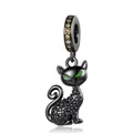 Exquisite black cat charm in dark finish with green eyes and yellow gemstone bail - CCT246-Pave Black Cat