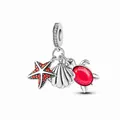 Silver ocean charm set with red sea turtle, starfish and seashell for DIY bracelets - Red Ocean Trio