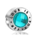 Macro shot of silver charm with blue gemstone and Love Is Forever engraving - Normal Specification / Silver Turquoise Rhinestone (008)