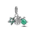 Ciondolo a forma di tartaruga marina, stella e conchiglia con gemme verdi - Trio Oceano Verde