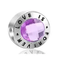 Detail of silver bead charm with purple crystal and Love Is Forever engraving - Normal Specification / Silver Purple Rhinestone (005)