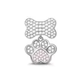 Macro detail of bone and paw print pendant with pink and white zircon stones - Paw Bone (PST621)