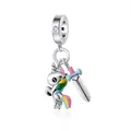 Ciondolo unicorno e spada in argento S925 con smalto colorato e zircone bianco - Stile Unicorno Spada
