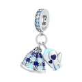 Charm invernale in argento S925 con pendenti a forma di berretto e muffole blu - Stile Cappello e Guanto Invernale