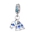 Silver bead charm featuring blue enamel winter hat and heart glove pendants for bracelets - Blue Knit Hat And Glove Style (1)