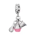 Silberner Backanhänger mit rosa Cupcake, Schneebesen und Messbecher für DIY Armbänder - Backen Thema Set