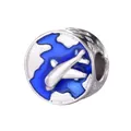 S925 sterling silver globe charm with blue enamel ocean and silver airplane relief - Global Flight Earth Airplane Style (1)