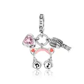 Silver music theme charm with pink heart zircon, microphone and headphone pendants - Microphone Headphone Heart Pendant (CCT1020)