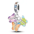 Charming triple butterfly dangle charm with purple orange and blue enamel and zircons - Normal Specification / Colorful Butterfly Style (Z-020)