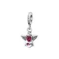Silver angel wings charm with red heart gemstone and Love engraving for DIY bracelets - Angel Heart (12)