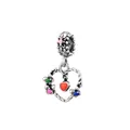 Oxidized silver heart charm with colorful flowers and red enamel heart pendant - Vine Flower Heart (22)