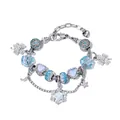 Silbernes Armband mit blauen Harzperlen, Diamantklee und Schneeflocken-Anhängern in Weiß - Gradient Blau Schneeflocken Stil (B2323)