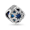 Square silver charm with blue star gemstone and cubic zirconia pavé for DIY bracelet - Blue Star Hollow Square