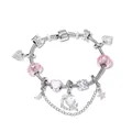 Pulsera de cadena de serpiente plateada con cuentas rosas y colgantes de corazón y luna - Estilo Plata Rosa