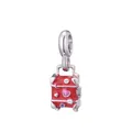 Silver flower family octopus bead with red enamel suitcase charm and pink heart - Red Suitcase (24)